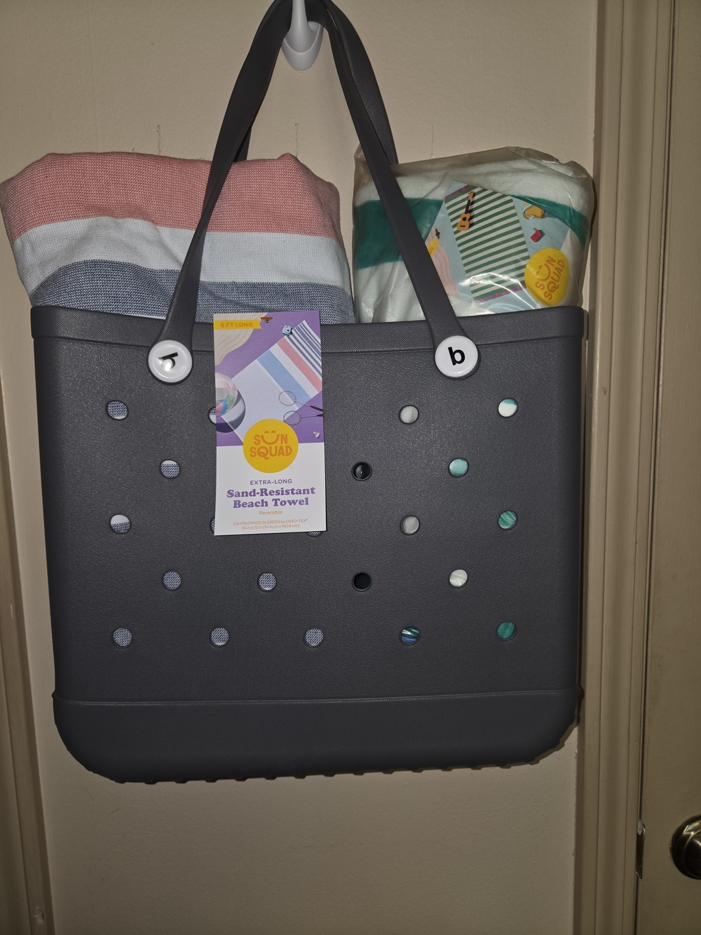 BOGG BAG Charcoal Tote with Handles and 2 Beach Towels